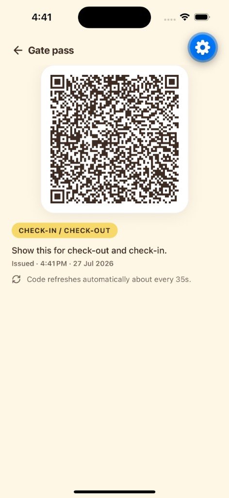 Fluent Parent gate pass QR code screen